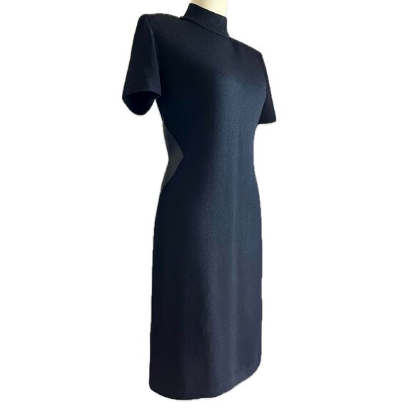 Vintage St. John Collection by Marie Gray Black Knit Mid-length dress leather SM - Picture 1 of 5
